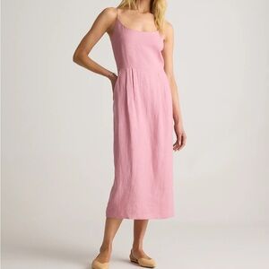 Quince Mauve Mist 100% European Linen Scoop Neck Midi Dress Size Large